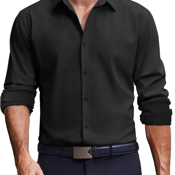 Men's Dress Shirts Long Sleeve Casual Button Down Shirt Solid Regular Fit Formal Business Shirts