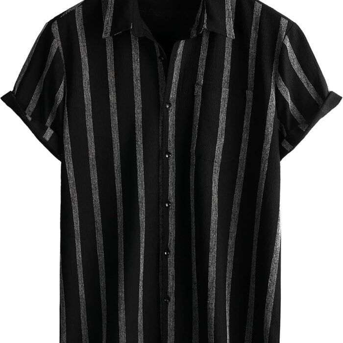 Mens Button Down Short Sleeve Shirt Summer Beach Hawaiian Shirts | Striped, Vintage, Collared, Untucked, Textured, Lightweight, Breathable, Stretch, Casual, Vacation, Fashion, Going Out