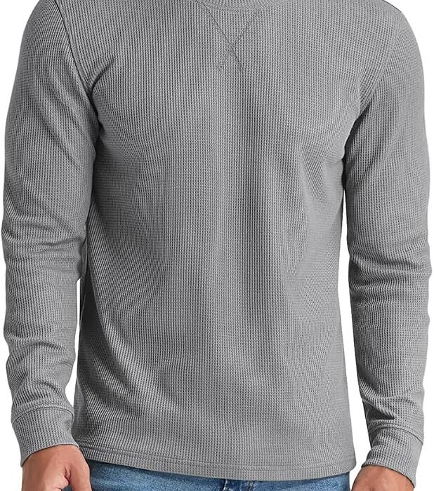 Mens Waffle Crewneck Shirts Slim Fit Long Sleeve Casual T-Shirt