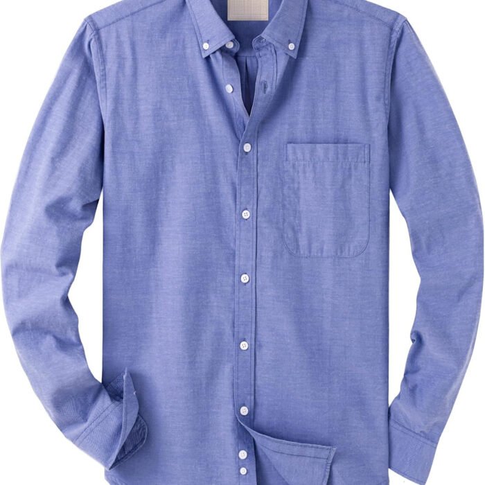 Mens Solid Oxford Shirt Long Sleeve Dress Shirt Work Casual Button Down Shirts with Pocket