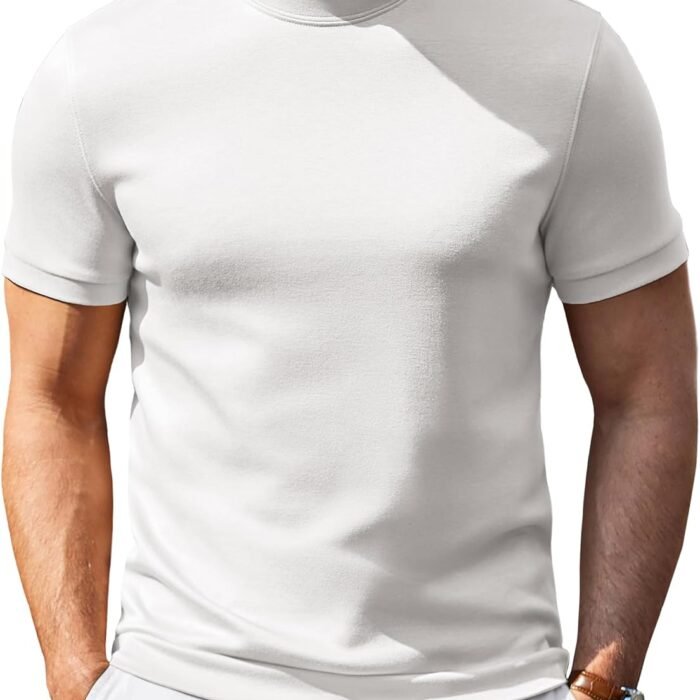 Men's Short Sleeve Mock Neck Sweater Casual Slim Fit Basic Tops